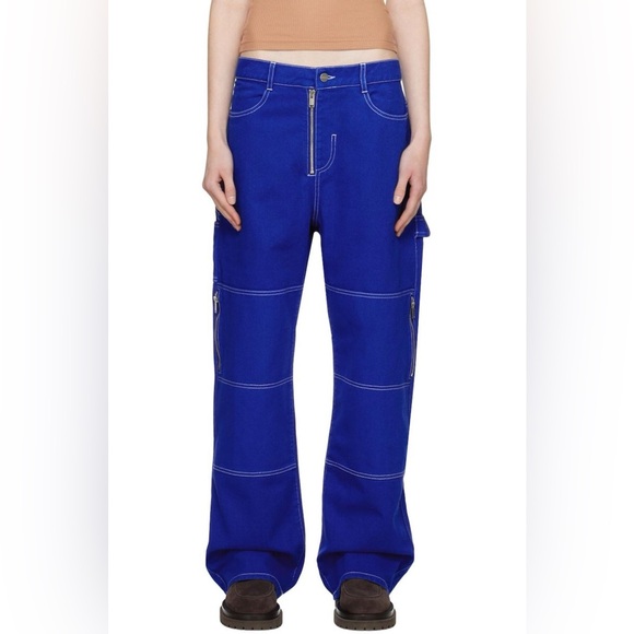 DION LEE denim work pant in blue print size 25 NEW - Picture 1 of 7